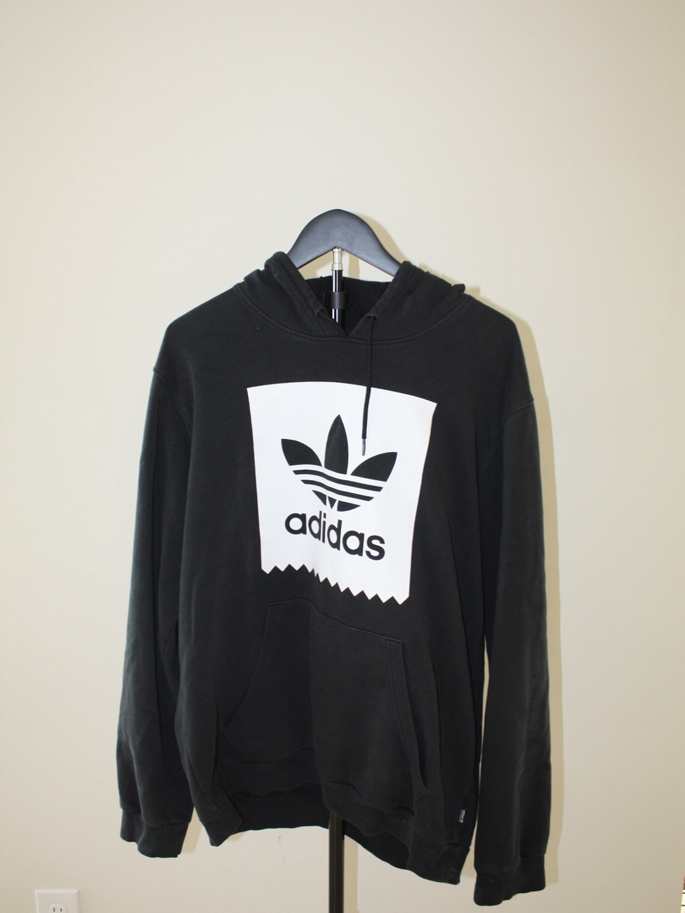 adidas Black Hoodie with White Trefoil Graphic